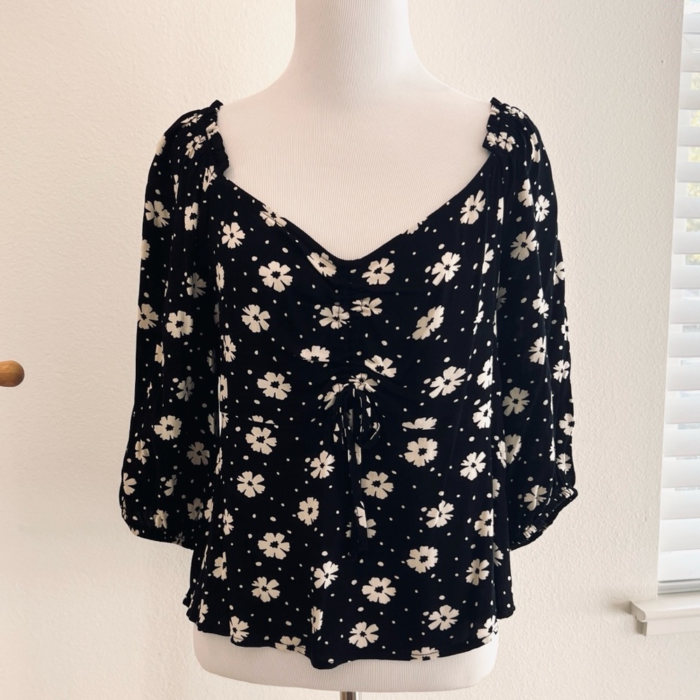 No Boundaries Black and White Floral Blouse